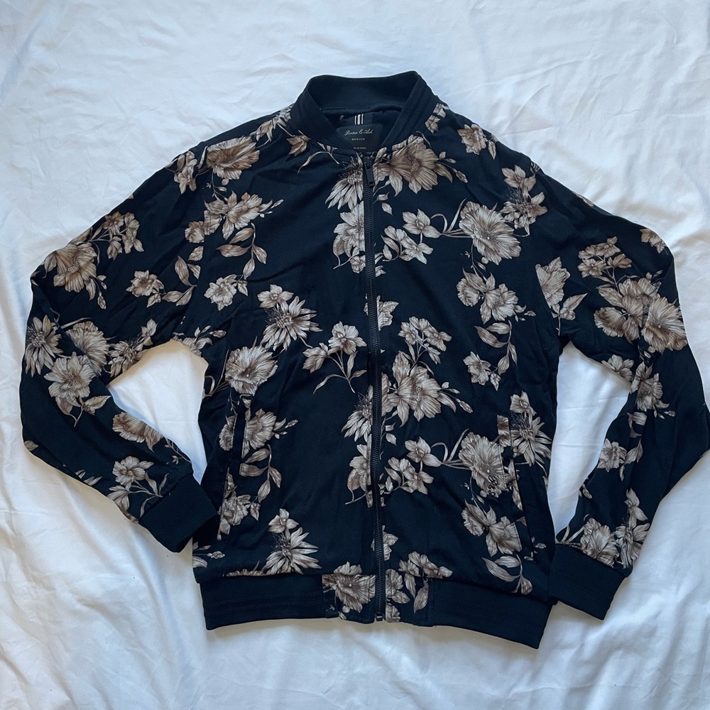 Floral Black and Tan Bomber